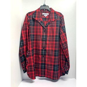 Foxcroft Womens Size 6 Wrinkle Free Black Red Buffalo Print Plaid Top Shirt Blou
